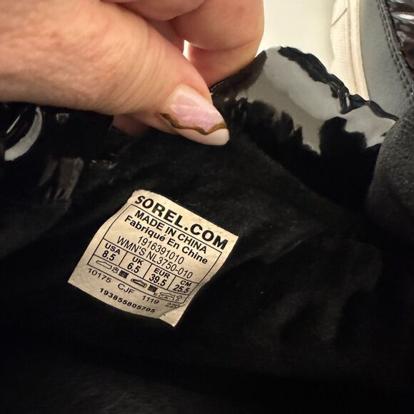 Sorel Joan of Arctic Next Strap Puff Boot Shiny Black Nylon Waterproof Sneaker - Picture 7 of 11